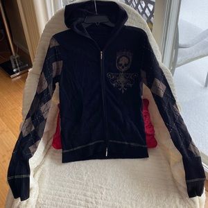 Raw Cashmere Black Embellished Full Zip Hoodie